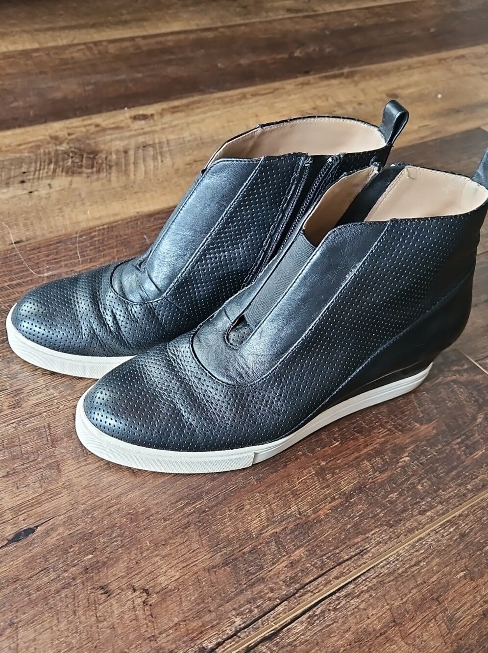Paolo Black Perforated Leather Wedge Ankle Booties with White Sole